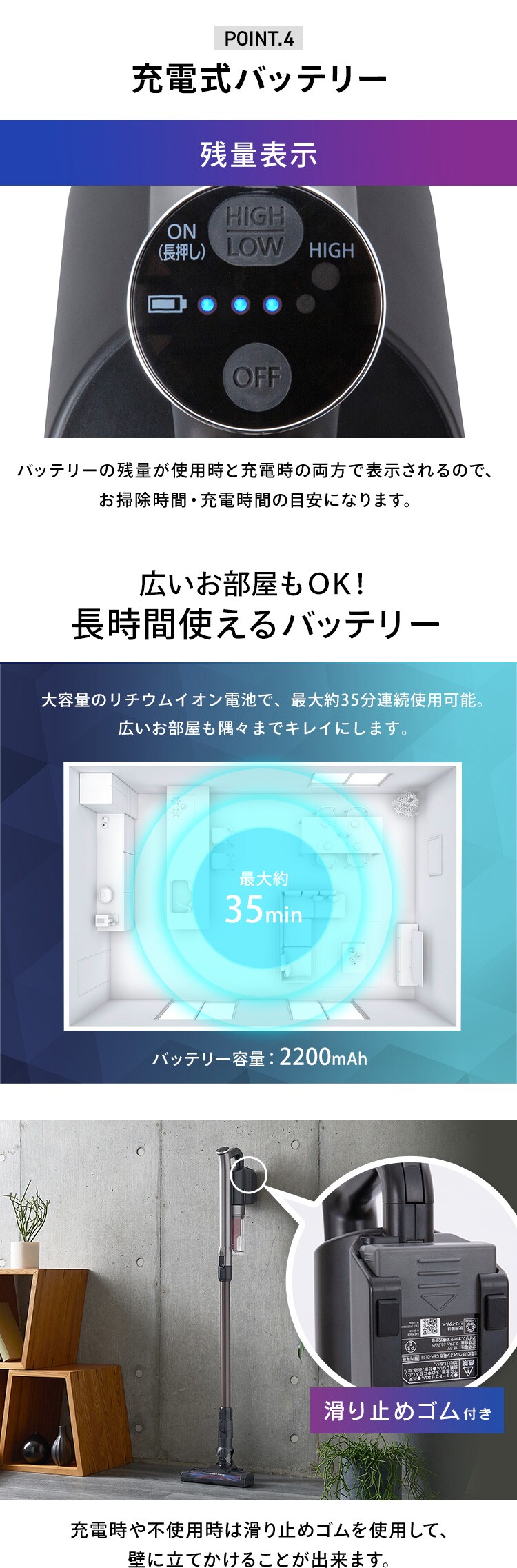 【訳あり】充電式サイクロンスティッククリーナー パワーヘッド SCD-141P-B ブラック5
