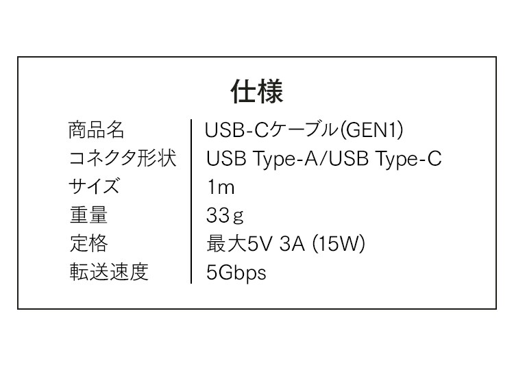 【メール便】USB-Cケーブル 1m(GEN1) ICAC-B10 全2色5