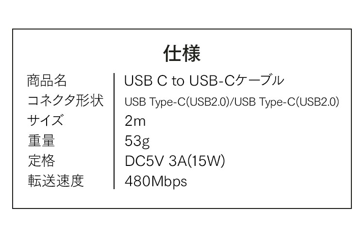 【メール便】【2個セット】USB-C to USB-Cケーブル 2m ICCC-A20-B ブラック【代引き不可】3
