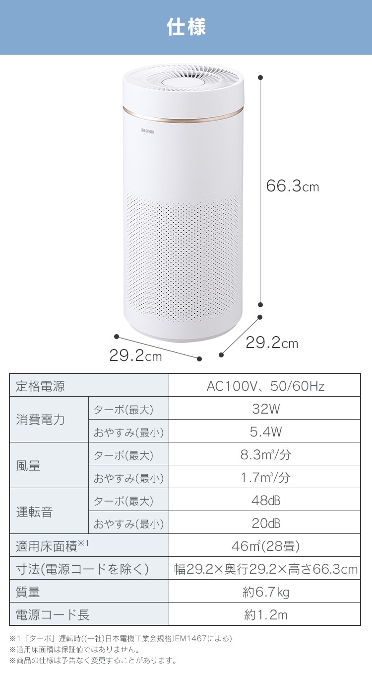 空気清浄機 28畳 風量5段階 自動モード ほこりセンサー  IAP-A85-W ホワイト11