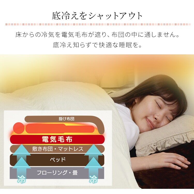 電気毛布 188×130 掛け敷きタイプ 省エネ室温センサー付 自動切タイマー付 EHB-F1813-DT 洗える フランネル素材 ダークブラウン2