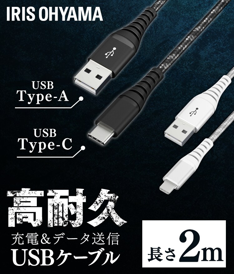 【メール便】高耐久USB-Cケーブル 2m ICAC-C20 全2色0