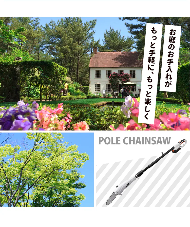 高枝バサミ 剪定 ポールチェーンソー 18V 充電式 バッテリー付き JPC15189