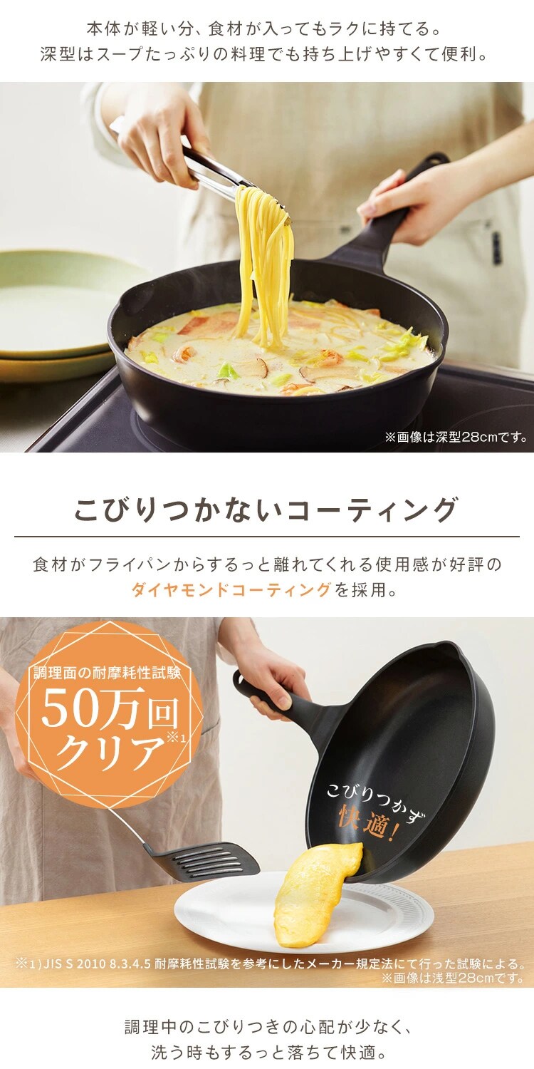 フライパン 深型 28cm IH/ガス火対応 軽量  IVL-D283