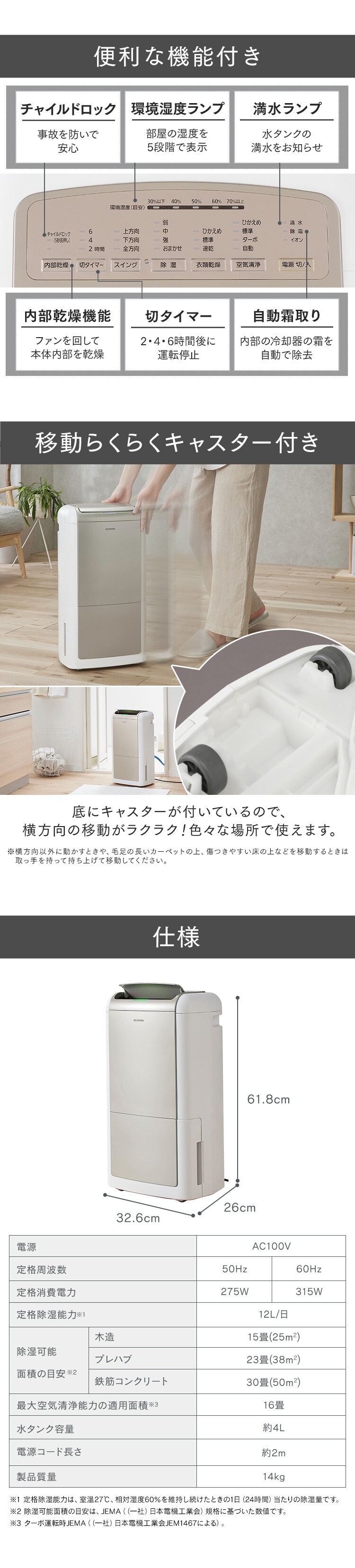 除湿機 コンプレッサー式 30畳 12L 空気清浄 KIJCP-M12010