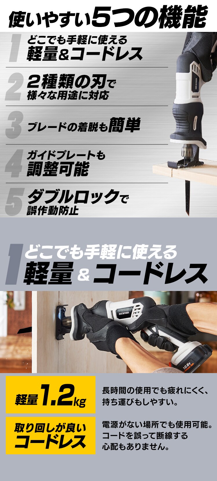 電動ノコギリ レシプロソー 10.8V 充電式 本体のみ JRS13-Z ホワイト4