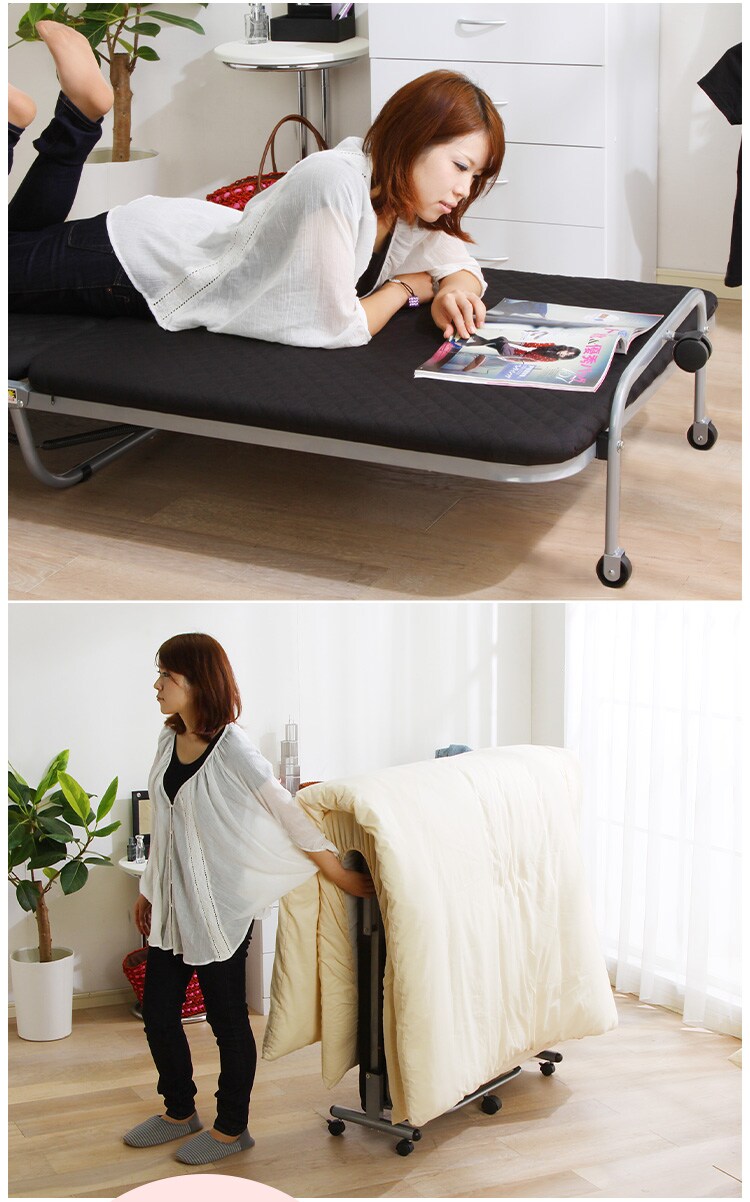 おりたたみ式ベッド　E-FINDS 美品 訳あり】 折りたたみベッド OTB－E ブラック【組立品】 K520274O