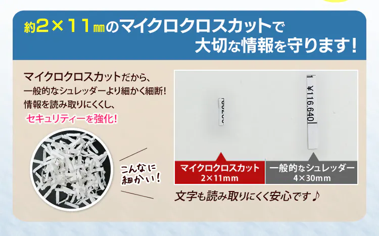 約2×12㎜のマイクロクロスカットで大切な情報を守ります!