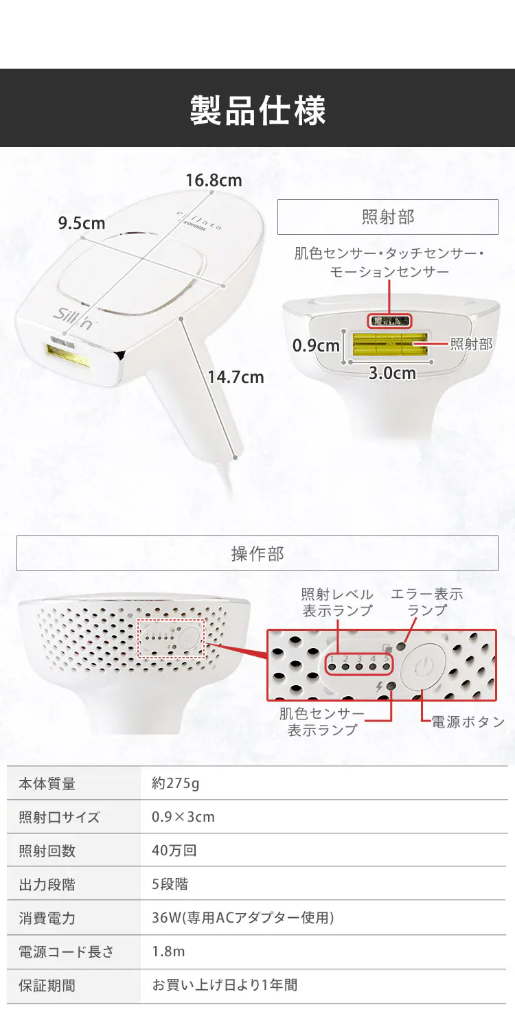 ホームパルスライト式 光美容器 エピレタ モーション プロ EP-0440-W12