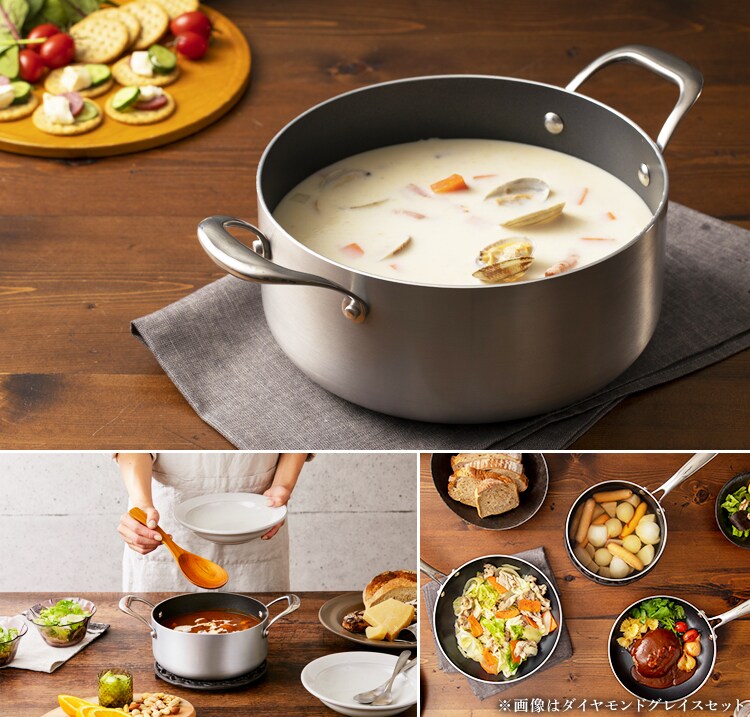 【IH対応】KITCHEN CHEF ダイヤモンドグレイス 両手なべ20cm DG-P20 シルバー3
