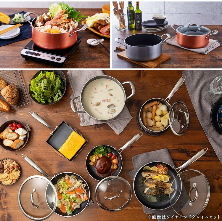 【訳あり】【IH対応】KITCHEN CHEF ダイヤモンドグレイス 両手なべ24cm DG-P24 ブロンズ 14