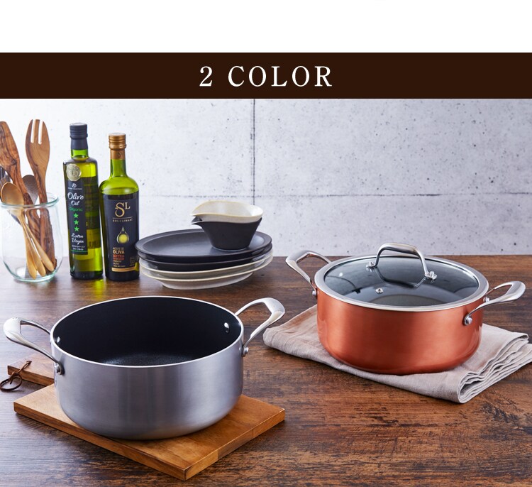 【訳あり】【IH対応】KITCHEN CHEF ダイヤモンドグレイス 両手なべ24cm DG-P24 ブロンズ 15