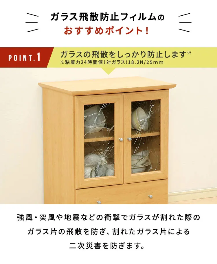 飛散防止フィルム 48&times;180cm HBF-4818N　防災グッズ 防災用品 飛散3