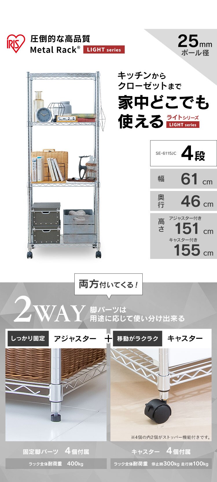 スチールラック 幅61cm メタルラック 4段 SE-6115JC K537263