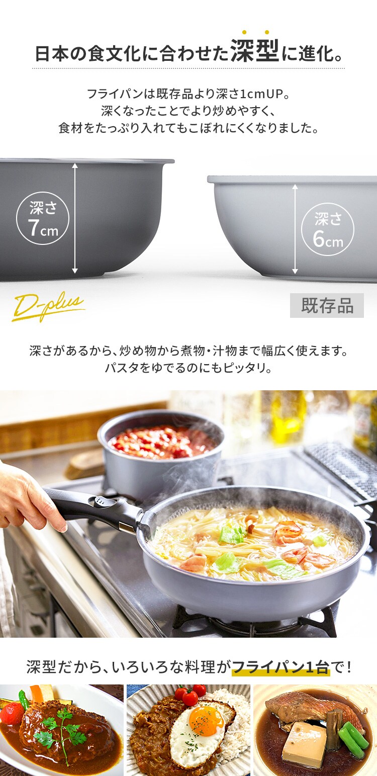 フライパン 9点セット IH/ガス火対応 ダイヤモンドコートパンD-plus PDCI-S9SG スレートグレー3