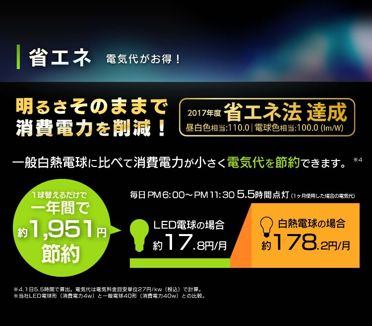 【2個セット】LED電球 E17 下方向タイプ 40W形相当 LDA4L-H-E17-4T52P 電球色4