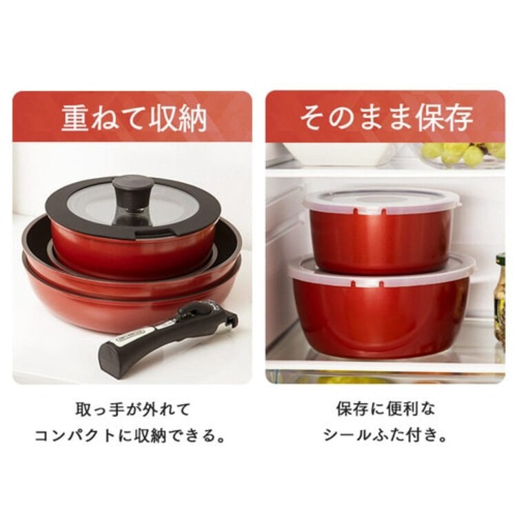 【訳あり】フライパン 10点セット ダイヤモンドコートパン レッド H-IS-SE10 6