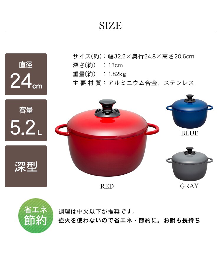 【IH対応】デザイン無加水鍋 GMKS-24D 全3色19