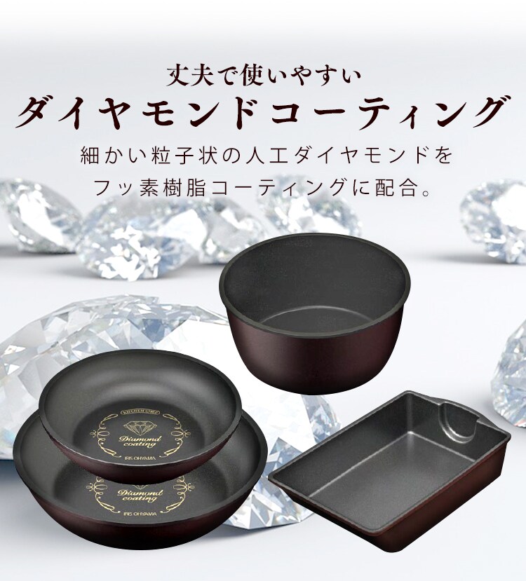 【IH対応】KITCHEN CHEF ダイヤモンドコートパン グレードプラス 6点セット IZ-SE6 全2色6