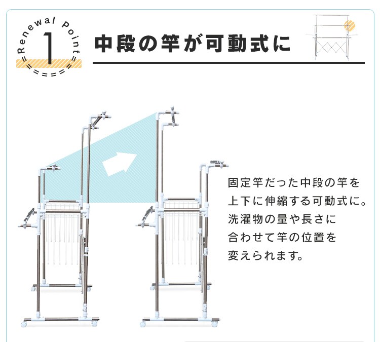 【訳あり】物干し 室内用 折りたたみ式 キャスター付き KTM-2018R5