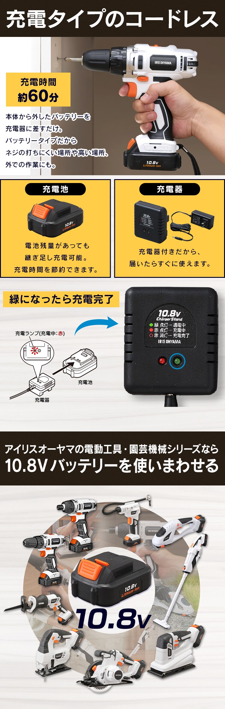  電動ドライバー 10.8V 充電式 バッテリー付き BCD28-H グレー 3