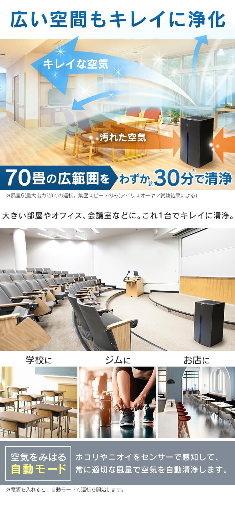 空気清浄機 70畳 大型 キャスター付 ほこりセンサー においセンサー IAP-A150H-B ブラック1