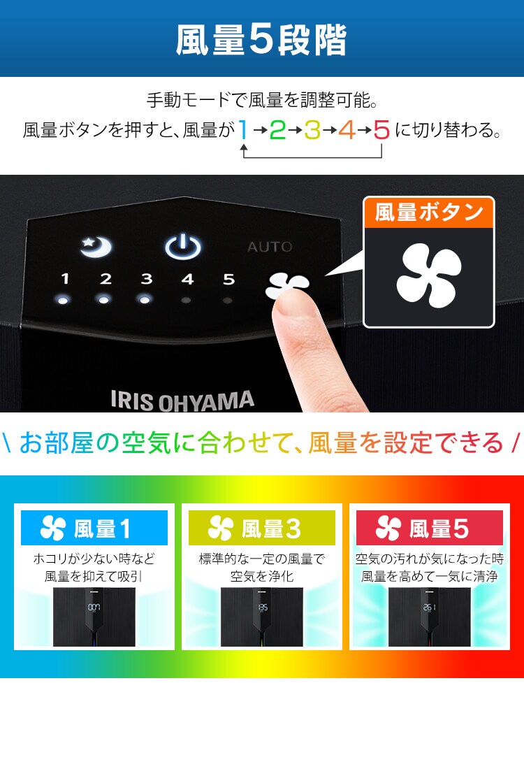 空気清浄機 70畳 大型 キャスター付 ほこりセンサー においセンサー IAP-A150H-B ブラック5
