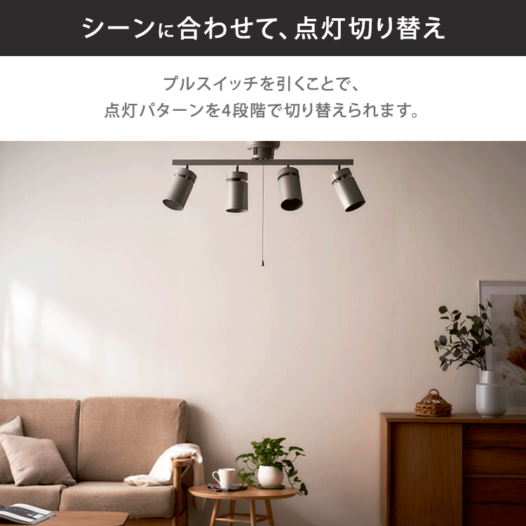 【電球セット】 4灯シーリングライト ストレートタイプ プルスイッチ式 E26 CE4LA-22SS-MB マットブラック (昼光色)4