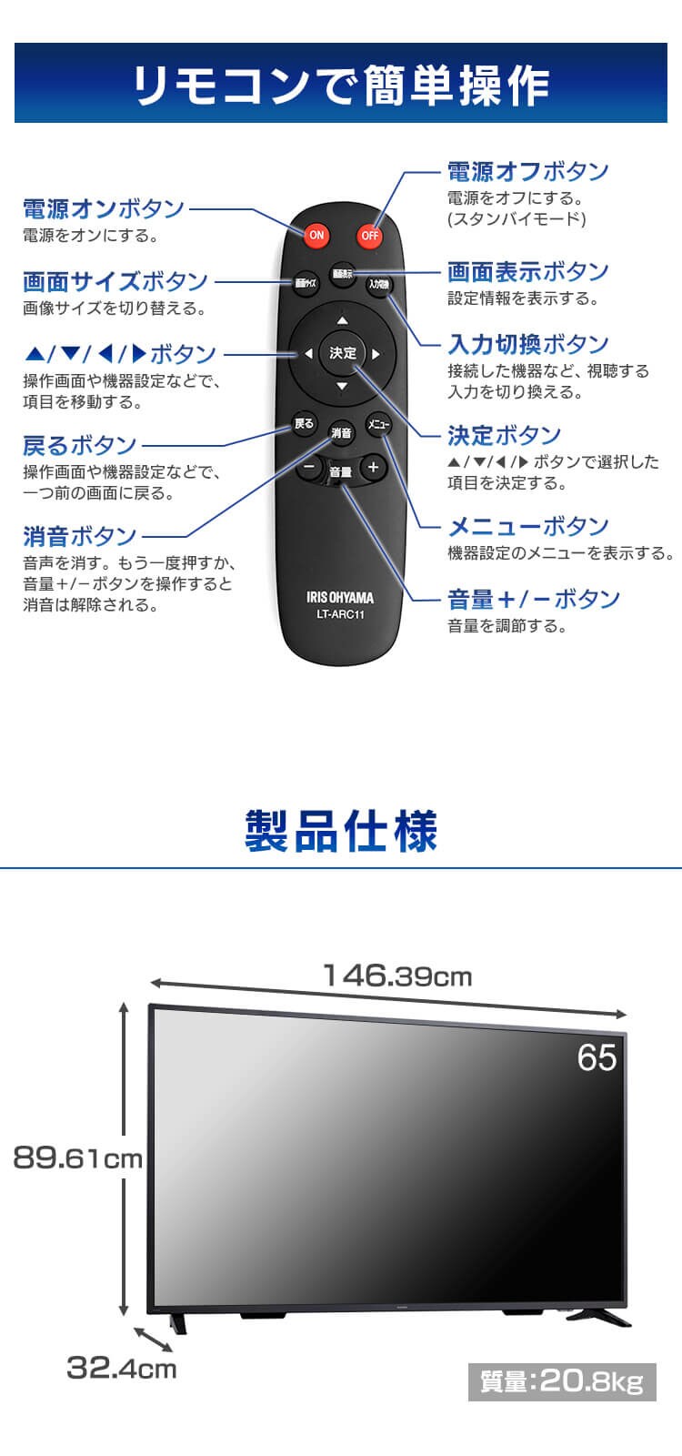 モニター 65インチ ディスプレイ 大型 設置費込み LUCA ILD-B65UHDS-B【代引き不可】4
