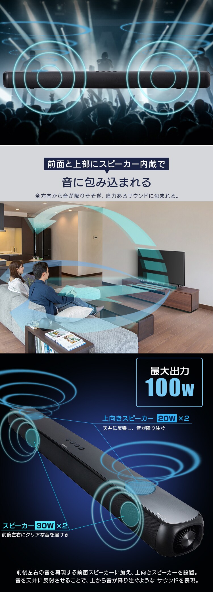 サウンドスピーカー Bluetooth 2.02ch IHT-S301 ブラック2