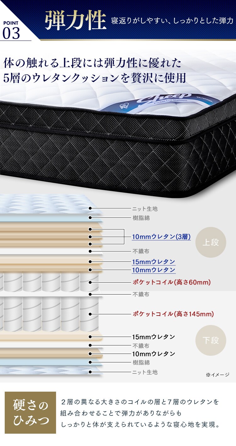 マットレス セミダブル ポケットコイル 硬め 厚さ30cm PMTS30H-SD Sheep8