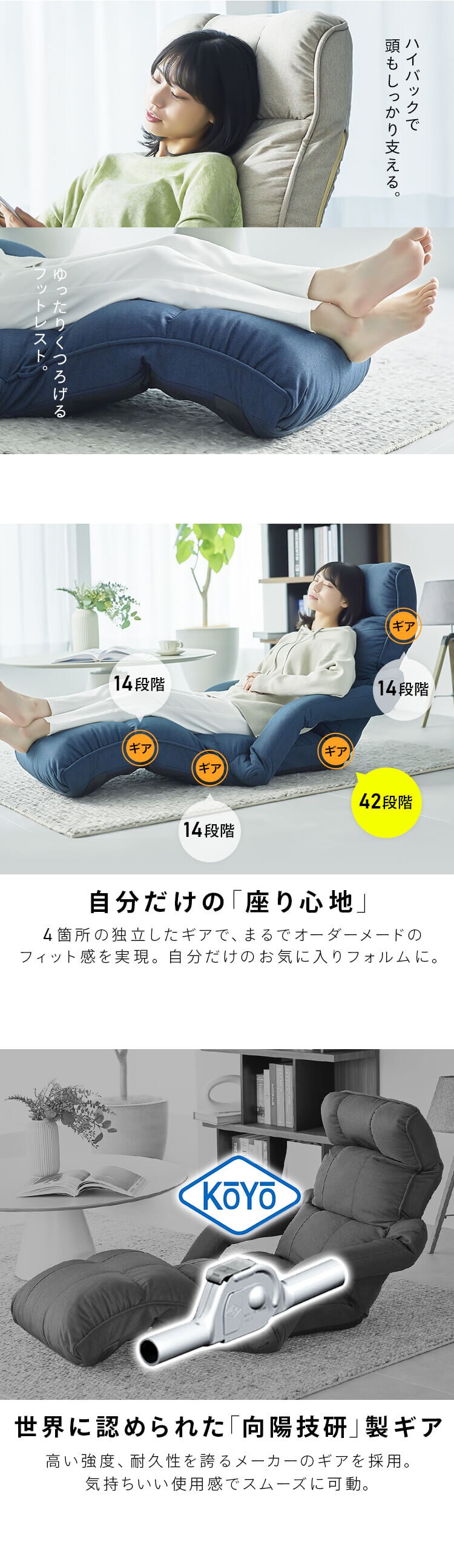 座椅子 極 肘付き リクライニング YCK-002 ネイビー 2
