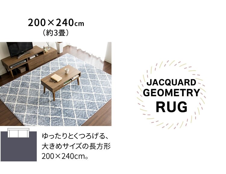ラグ シャギー 幾何学柄 ジャガード織 200×240cm JGDR-KIKA-2024