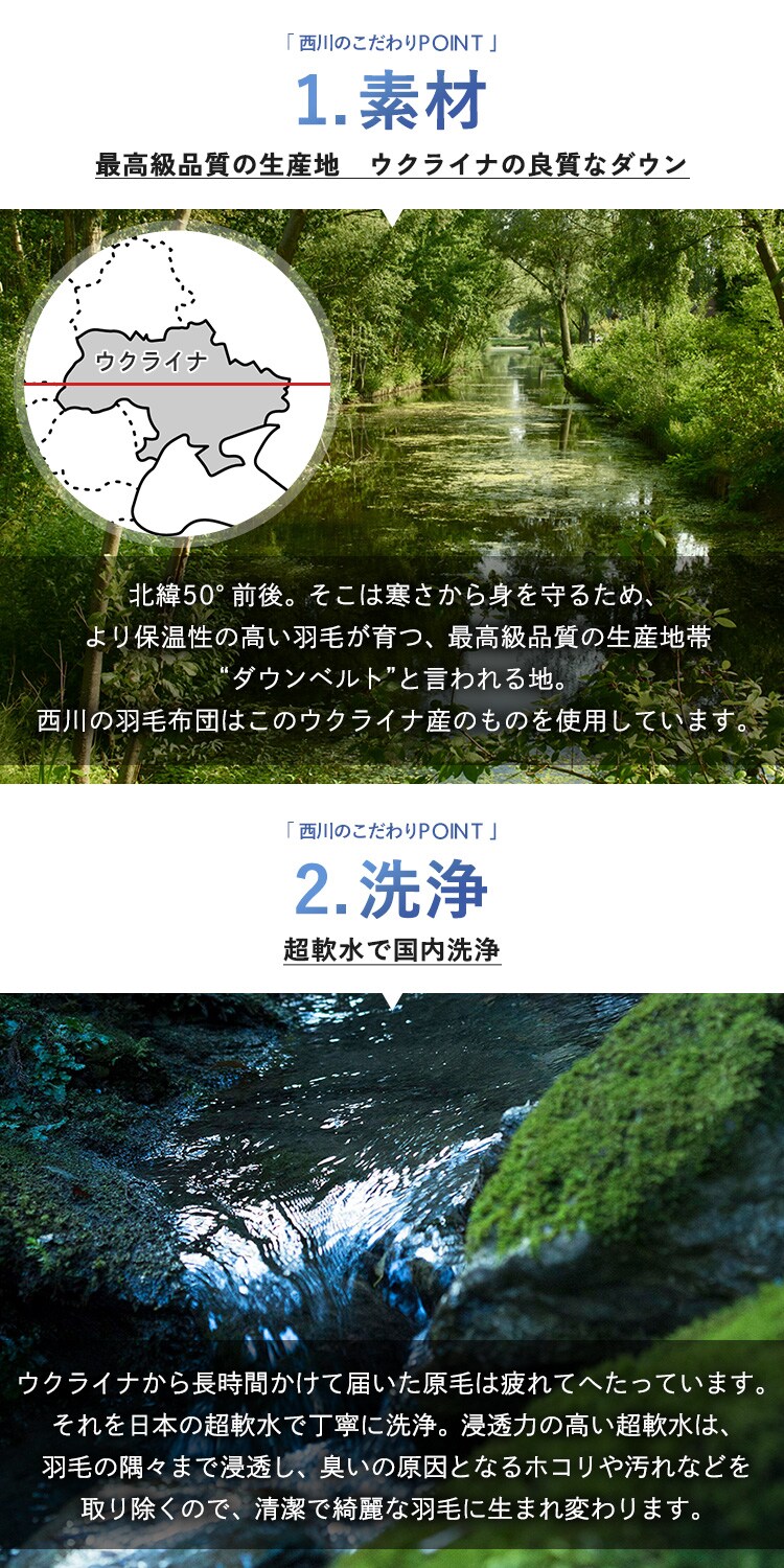 【2枚セット】西川 羽毛布団 ウクライナ産 SDD85% 1.1kg シングルロング 1440-50713 2