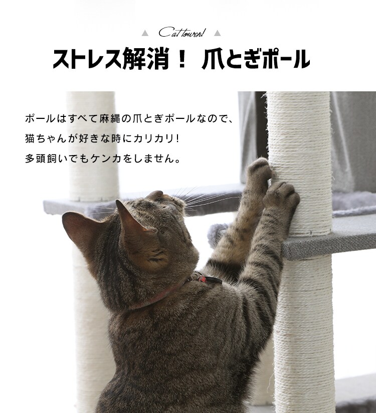 キャットタワー 据え置き グレー CCCT-6060S  猫タワー11