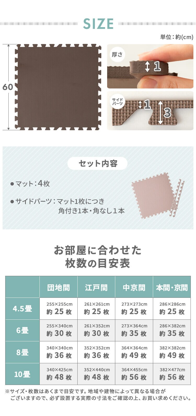PEジョイントマット（60&times;60&times;1） 4枚セット PEJTM-601 ベージュ 12