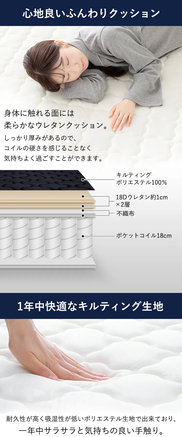 マットレス セミダブル ポケットコイル 厚さ20cm ブラック PKMTN-SDABK【前払い不可】【代引き不可】【同梱不可】7