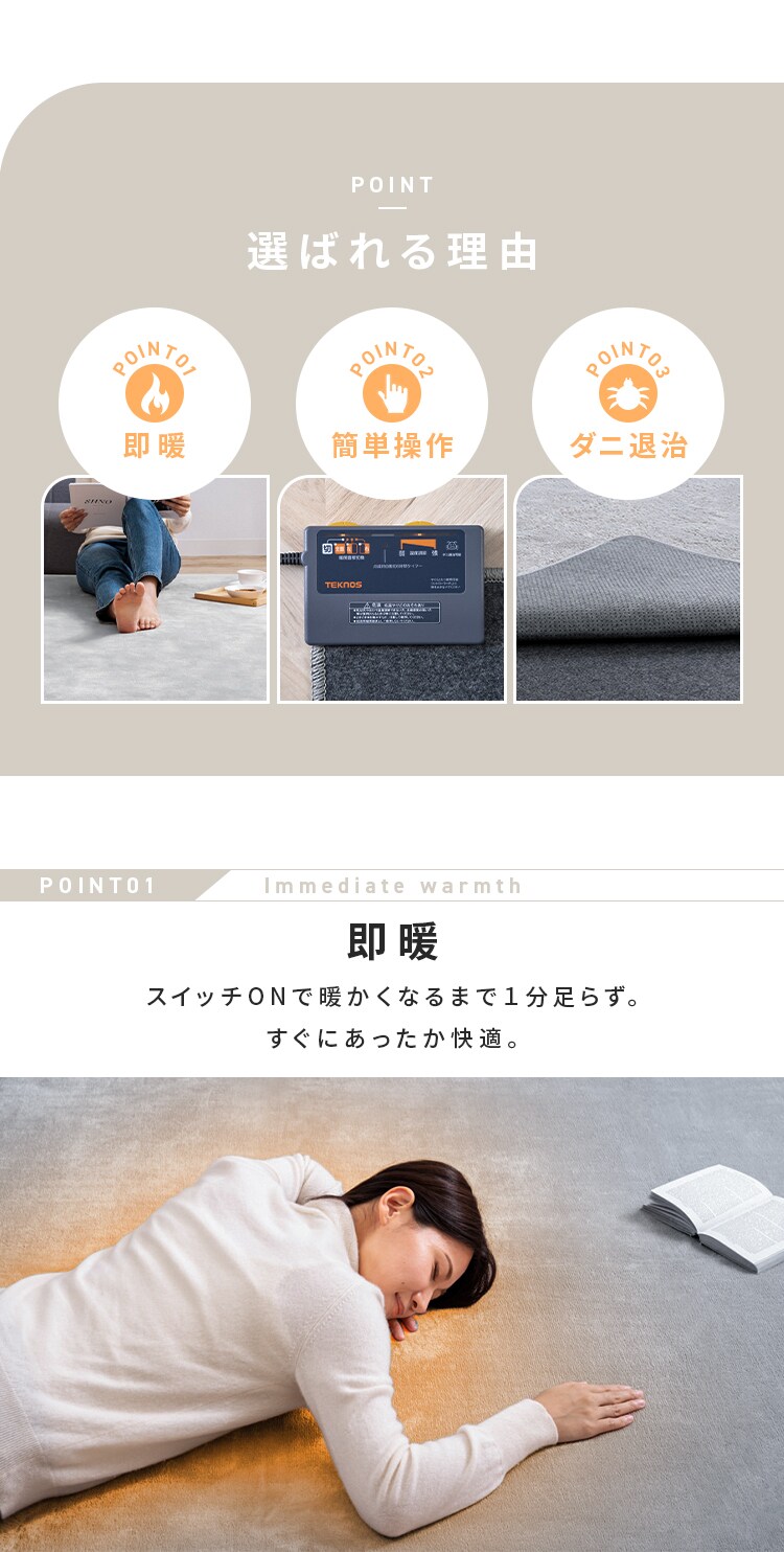 ホットカーペット 1畳 本体 90&times;180cm TEKNOS 1