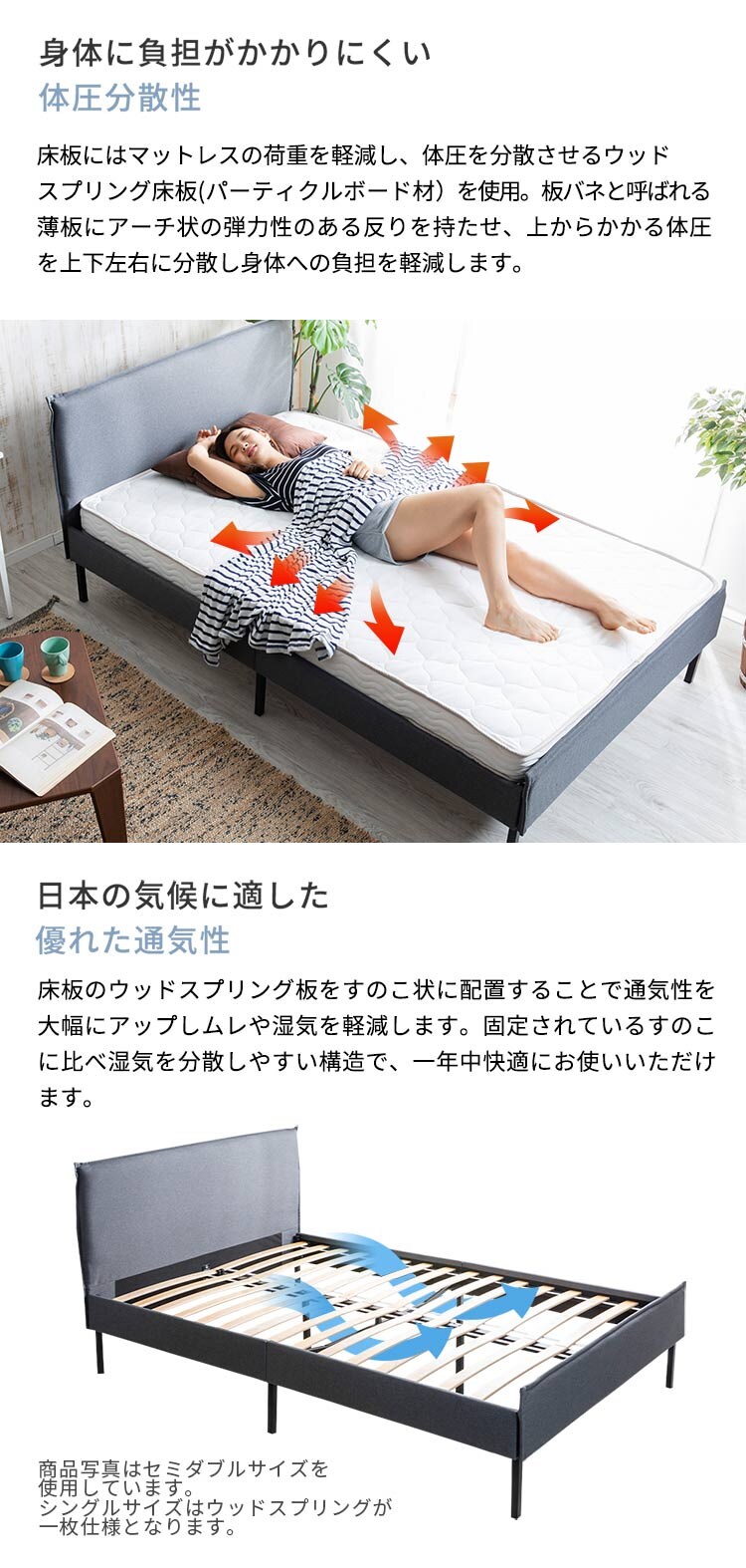 ベッド シングル ファブリックフレーム BDMF-S グレー6
