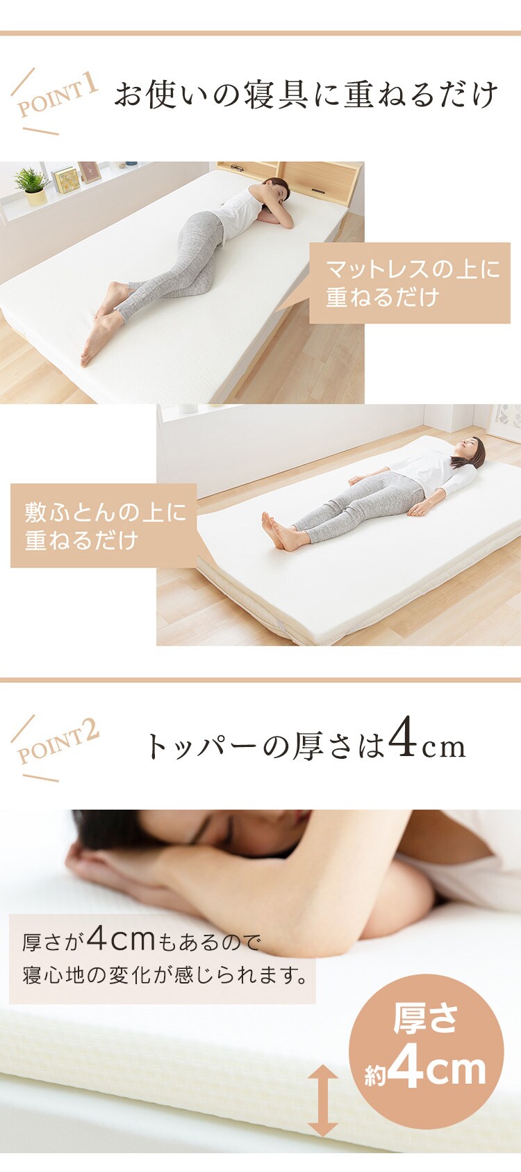 マットレストッパー シングル 低反発 厚さ4cm LPT4-S4