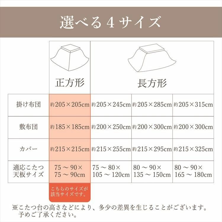 こたつ布団3点セットサイズ205&times;205cm 洗えるカバー付き 全3色【代引き不可】7