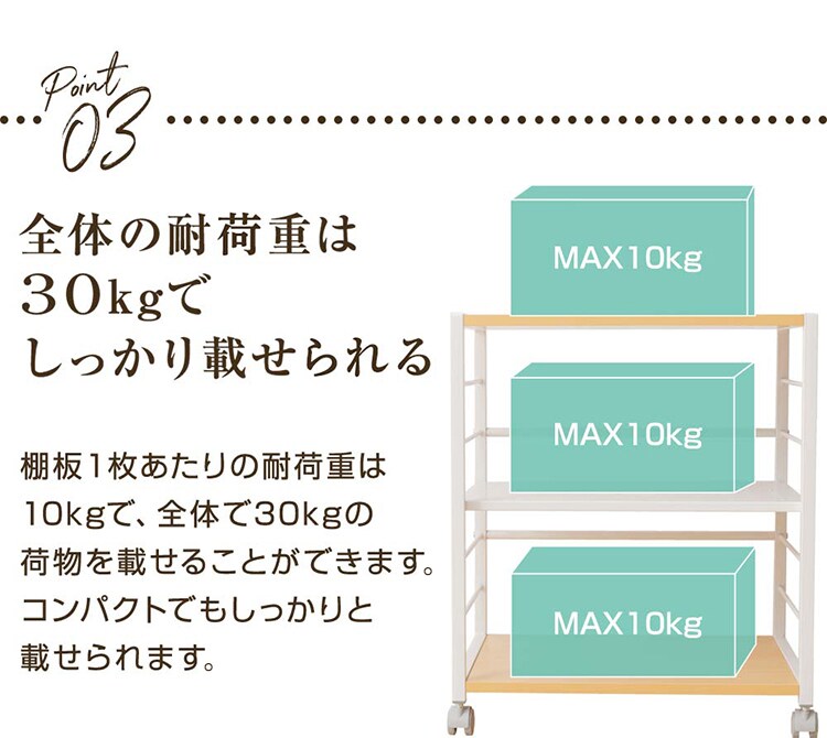 ラック 棚 サイドラック キャスター付き DSRK-5340 ホワイト 5