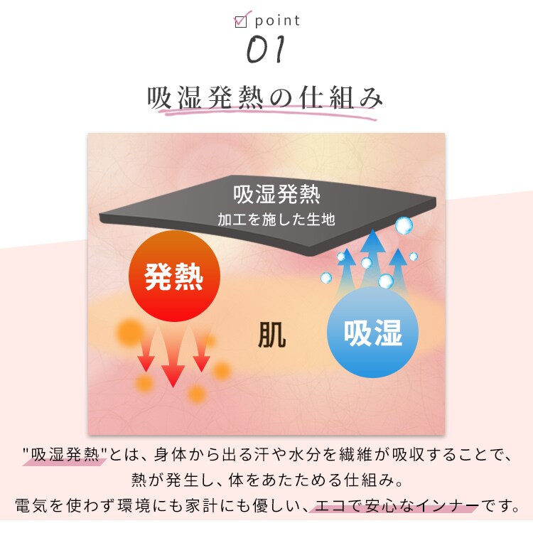 【メール便】レディース吸湿発熱インナー8分丈 Uネック・Vネック ブラック IHRL8U・IHRL8V 全2サイズ3