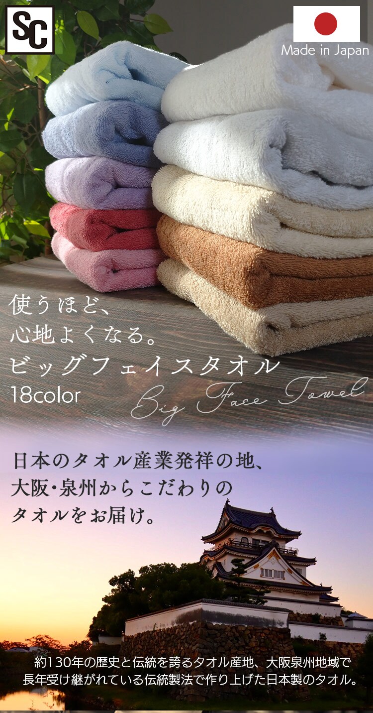 【メール便】【2枚セット】ビッグフェイスタオル 全18色【代引き不可】0