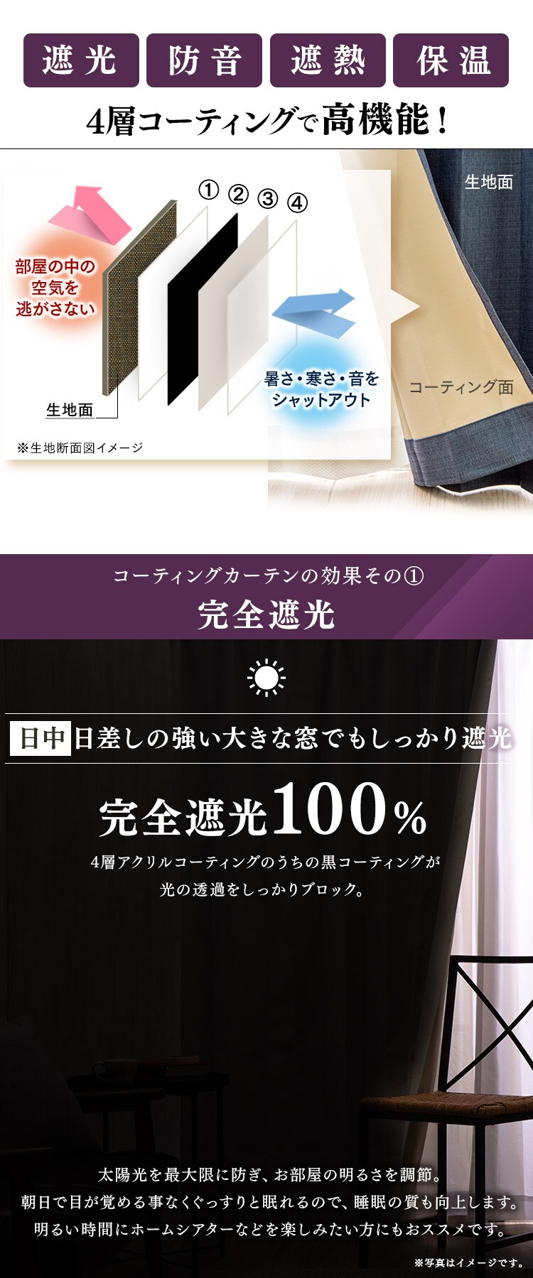 オーダーカーテン 完全遮光 幅100〜200cm&times;丈80〜230cm 全15色【代引き不可】4