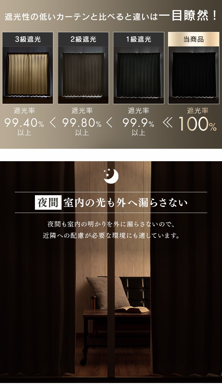 オーダーカーテン 完全遮光 幅100〜200cm&times;丈80〜230cm 全15色【代引き不可】5