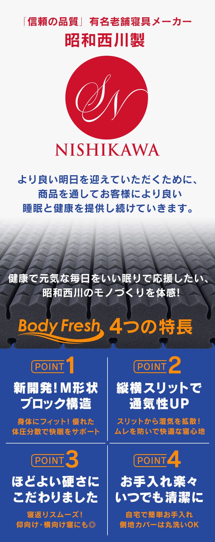 マットレス シングル 三つ折り 厚さ8? ウレタン 昭和西川 BodyFresh1