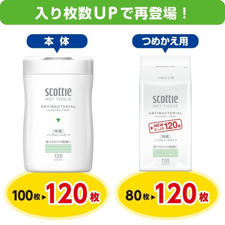 スコッティ ウェットティッシュ 除菌 ノンアルコールタイプ 本体 120枚 77022 3