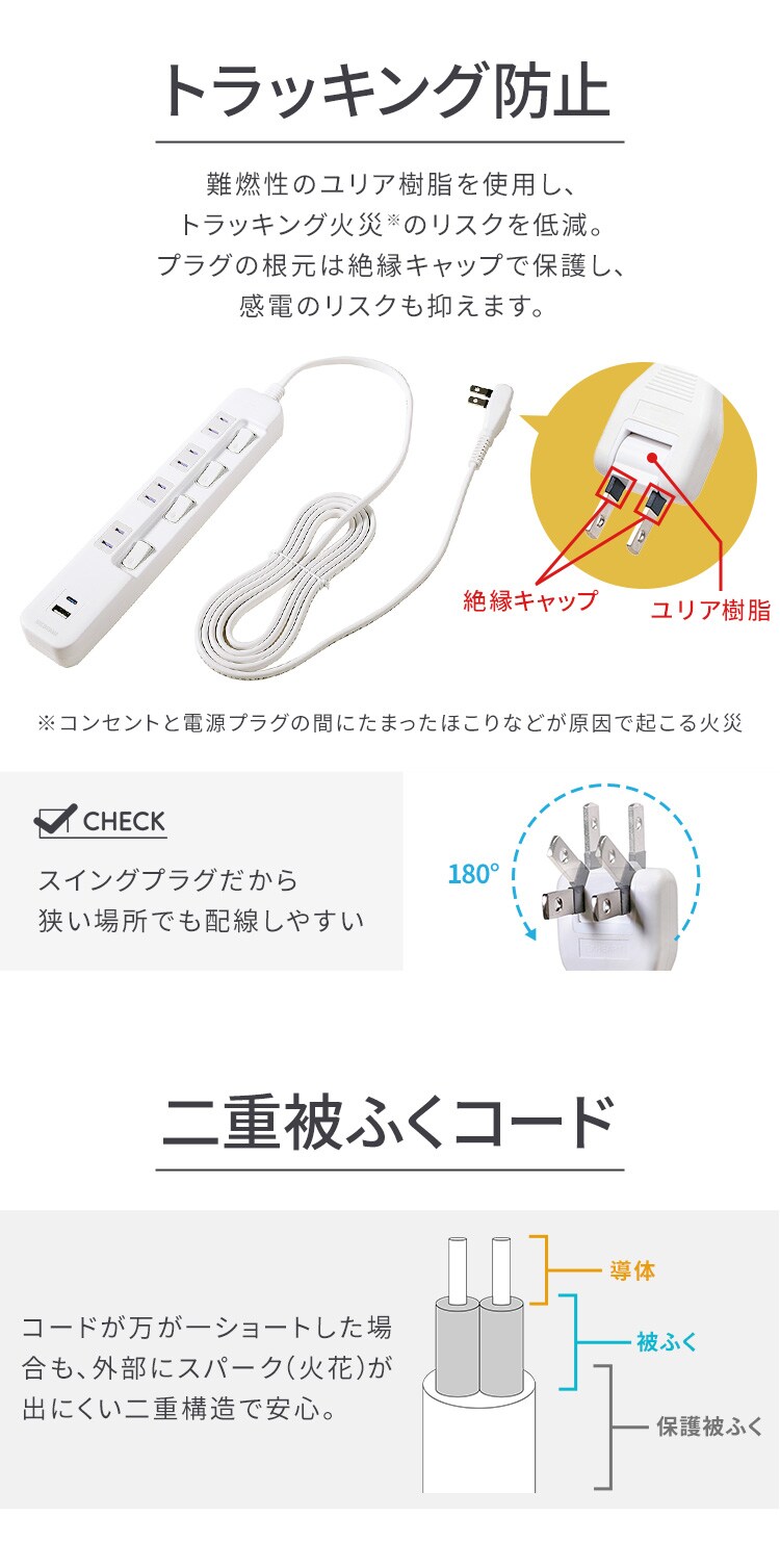 USB充電ポート付きタップ TPU-4S2AC-W アイリスオーヤマ5