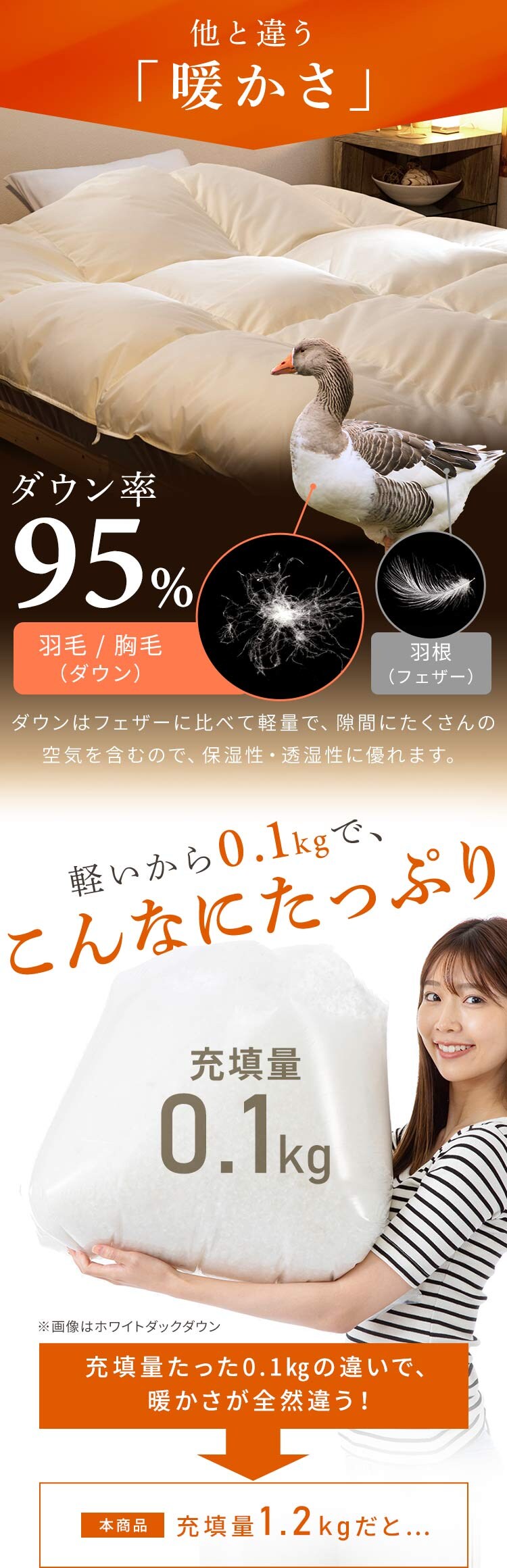 2層式羽毛掛け布団 グレーグースダウン GGD95%（ハンガリー産） 1.6kg 無地 ベージュ ダブル 【直送】 2